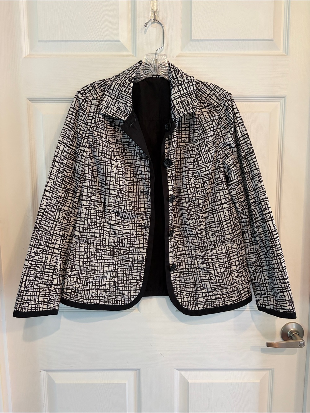 Women's Black and White Reversible Button-Front Nylon Windbreaker Jacket - Picture 2 of 5
